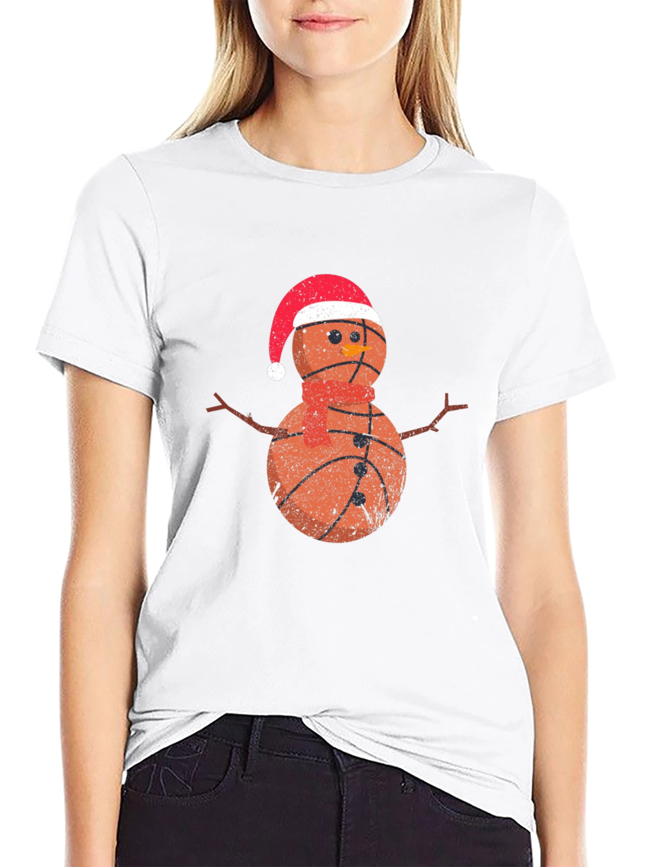 Basketball Snowman Christmas Graphic T-Shirt