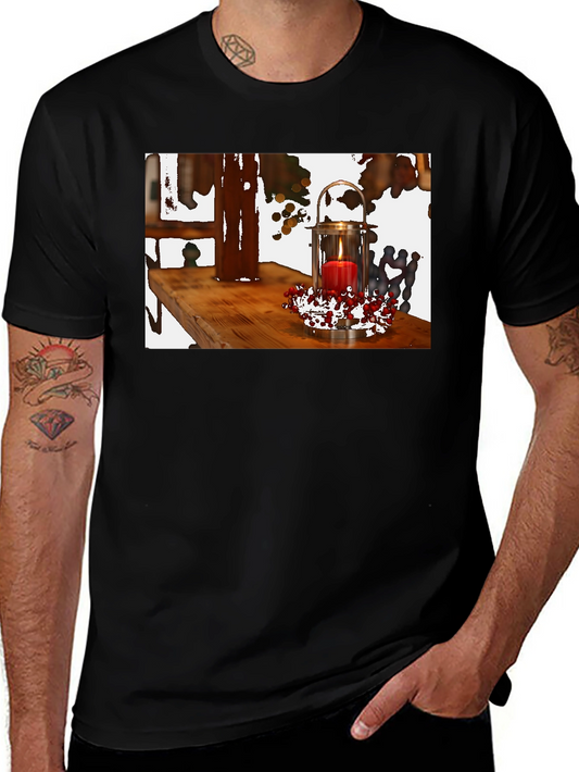 Candle Lantern Graphic Tee - Cozy Decor Style