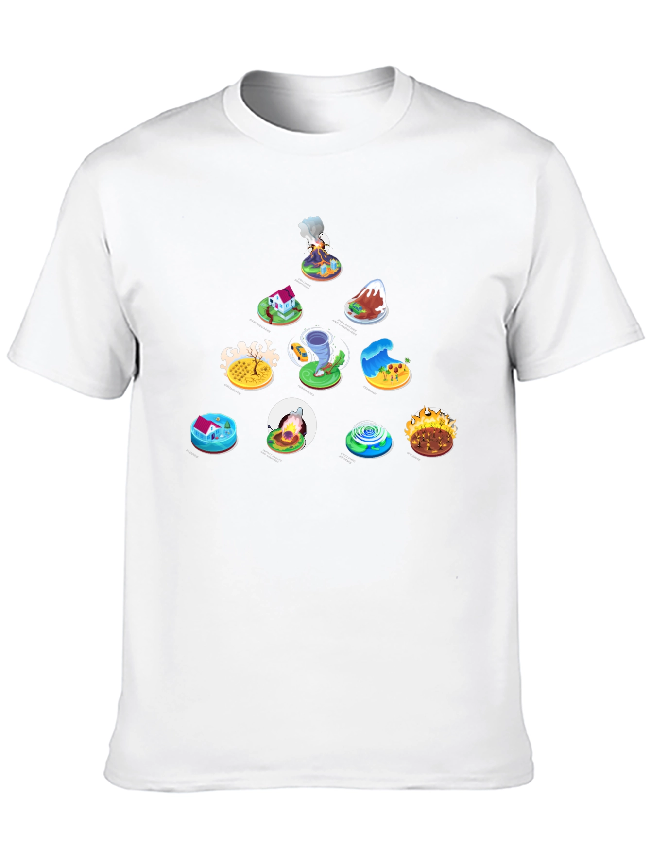 Natures Fury Tee: Disaster Icons on Black Cotton