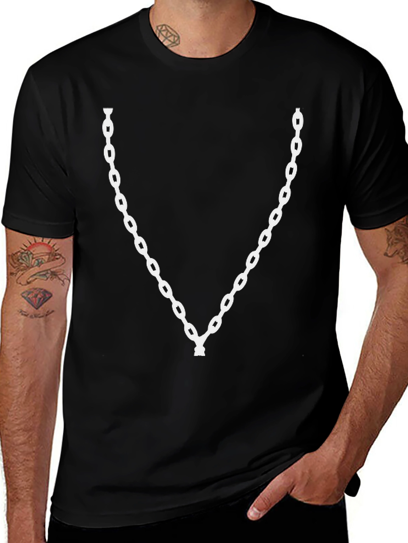 Chain Graphic Tee - Black Cotton Blend T-Shirt