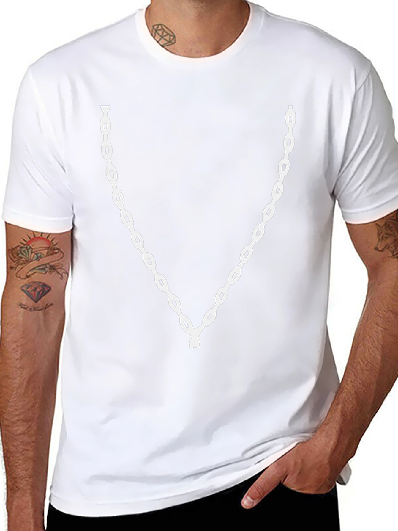 Chain Graphic Tee - Black Cotton Blend T-Shirt