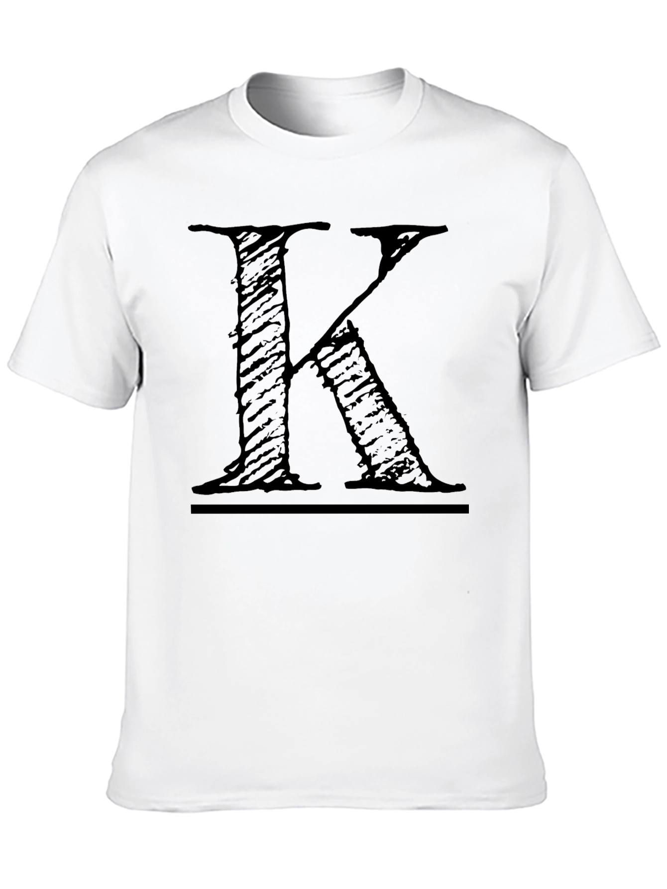 Mens Black T-Shirt with Distressed Letter K Design