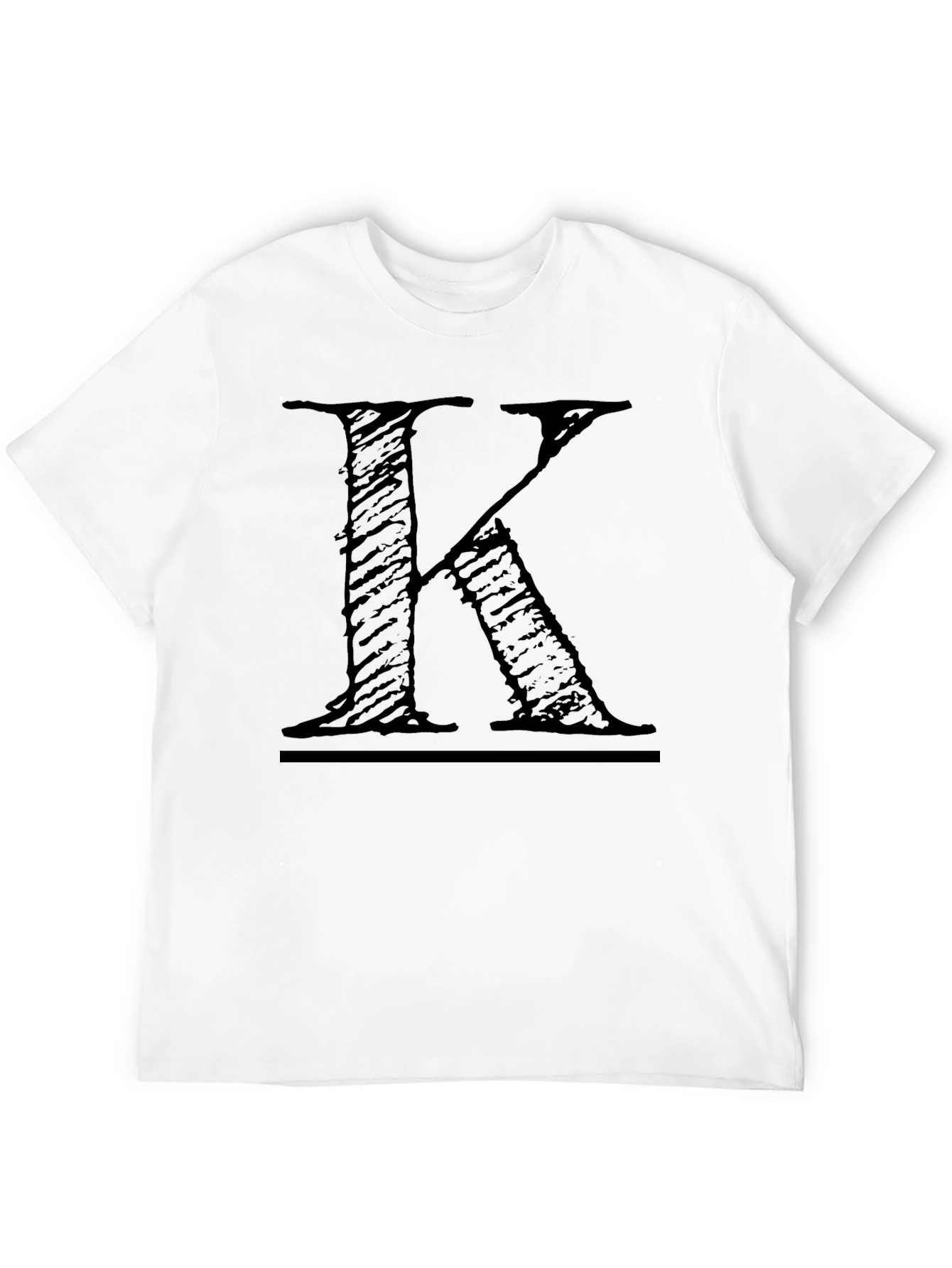 Mens Black T-Shirt with Distressed Letter K Design