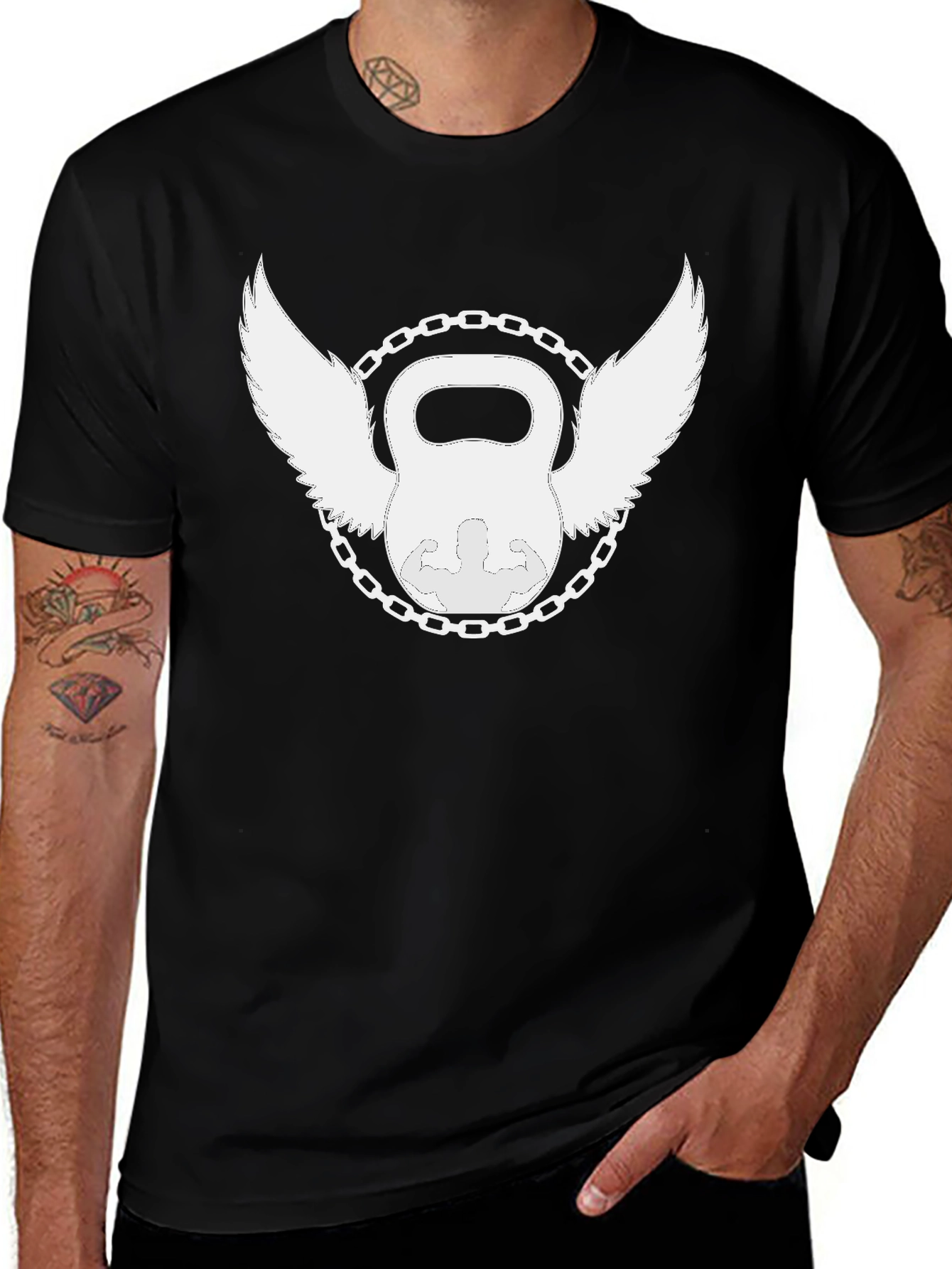 Winged Kettlebell Black T-Shirt - Gym Fitness Design