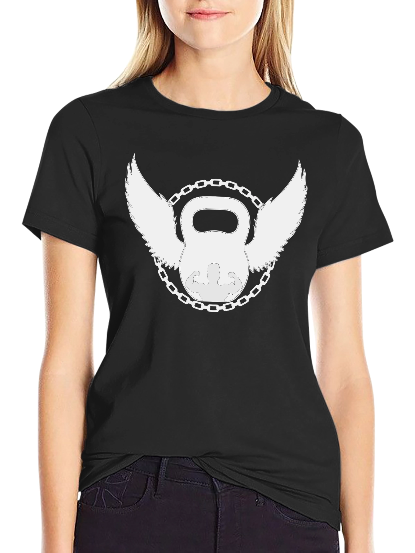 Winged Kettlebell Black T-Shirt - Gym Fitness Design
