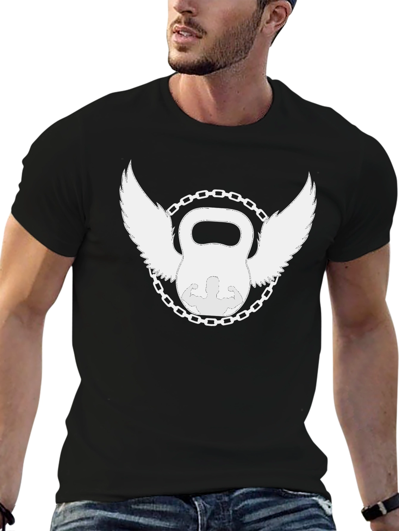 Winged Kettlebell Black T-Shirt - Gym Fitness Design