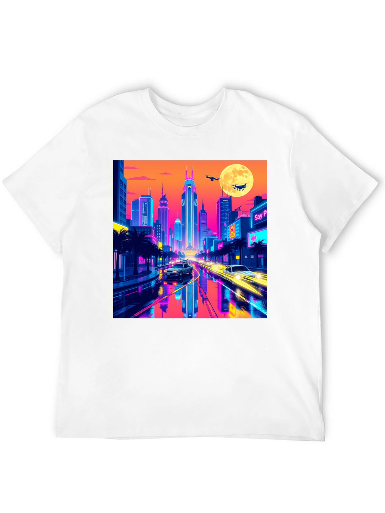 Neon Cityscape T-Shirt - Retro Futuristic Style