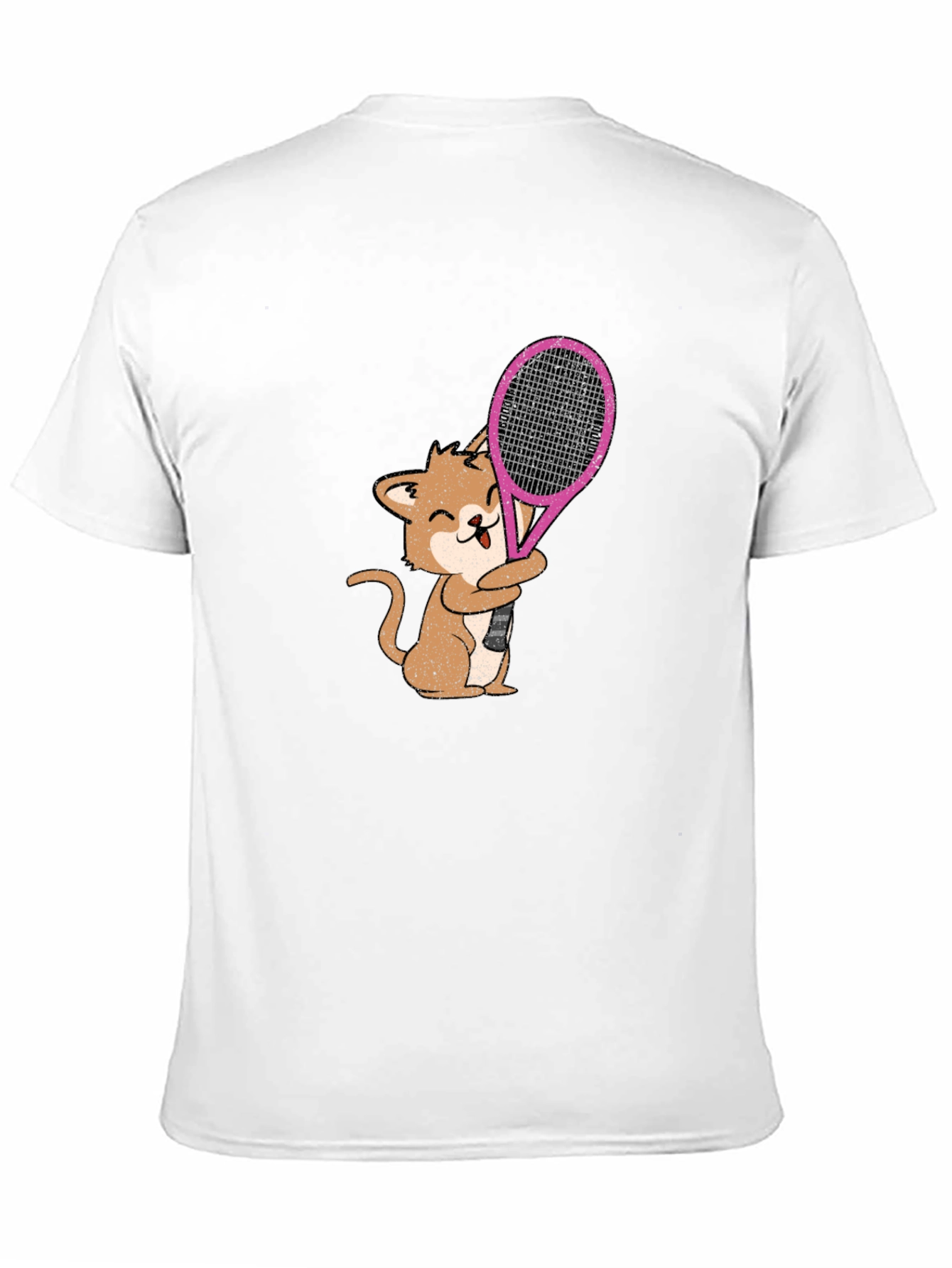 Cat Tennis Player Graphic Tee - Black