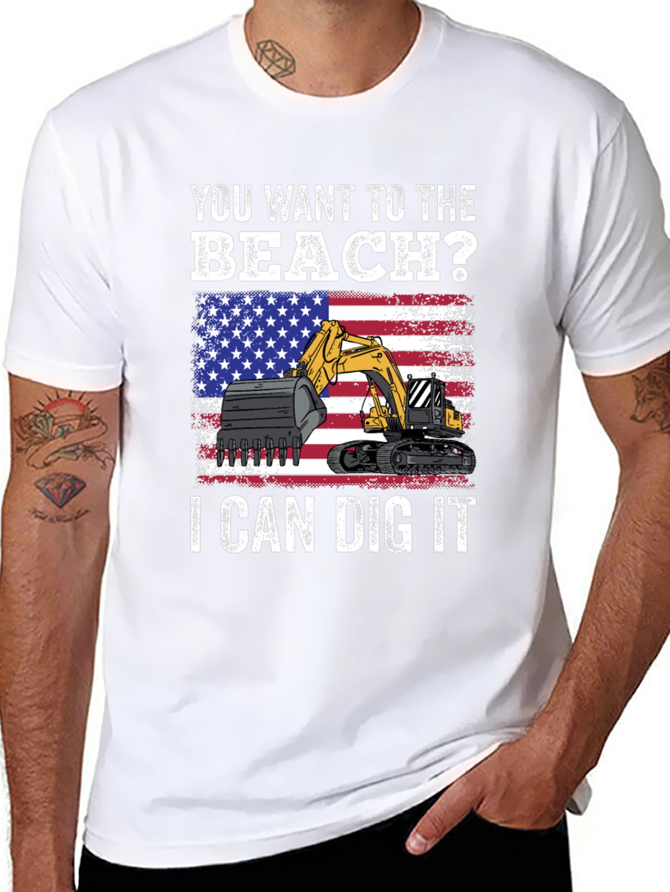 Beach Digger T-Shirt - Patriotic Excavator Tee