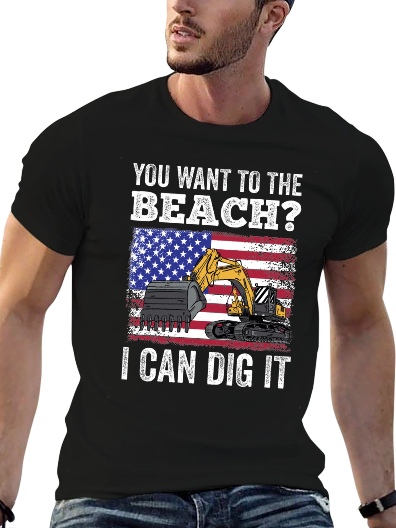Beach Digger T-Shirt - Patriotic Excavator Tee