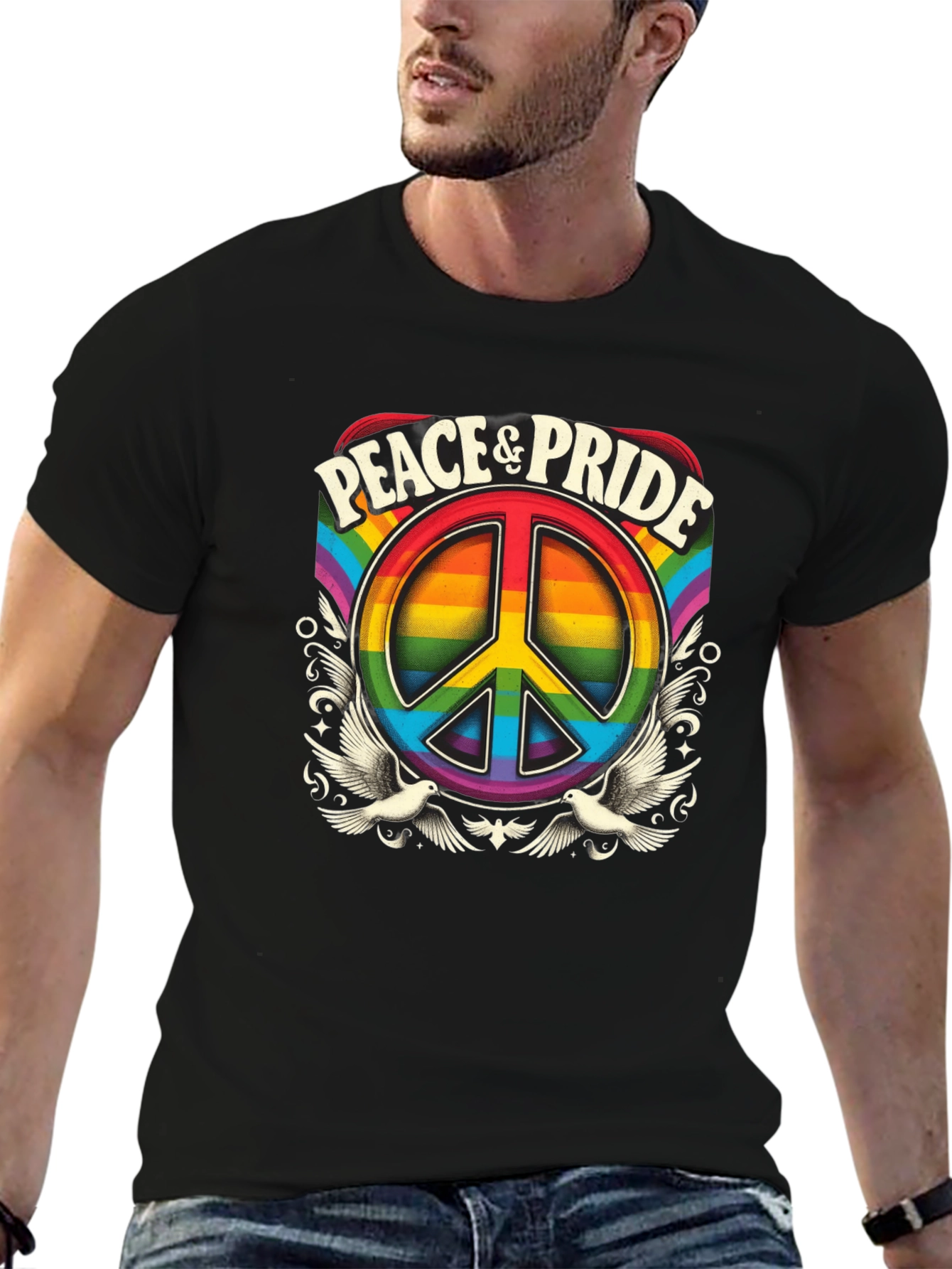 Peace & Pride Rainbow Graphic T-Shirt