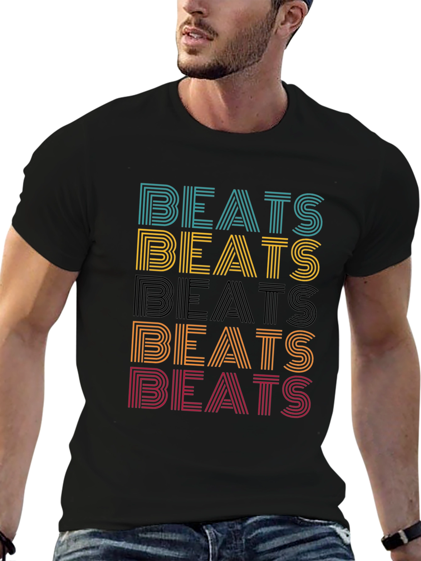 Retro Beats Graphic Tee - Mens Black Cotton T-Shirt