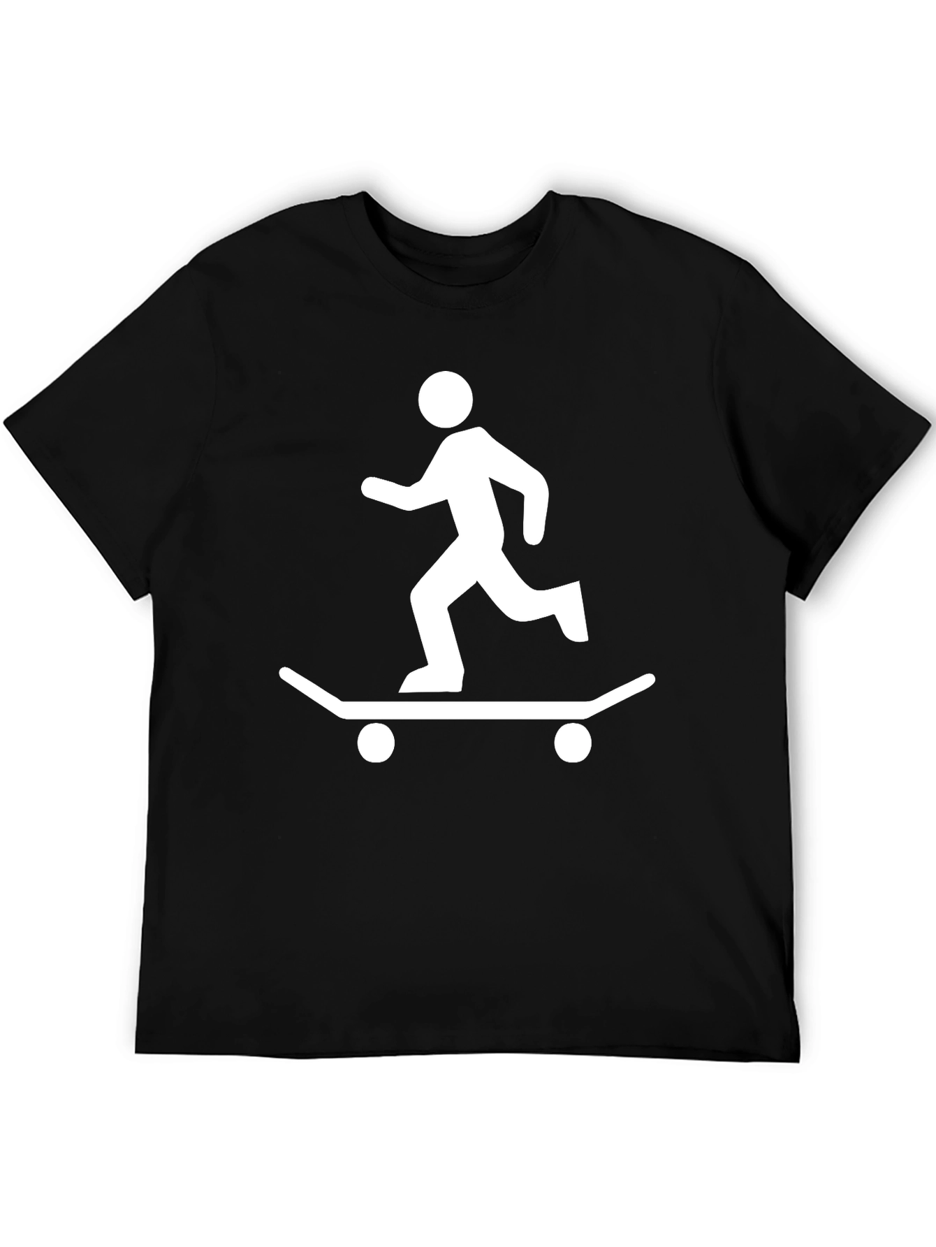 Skateboarding Stick Figure Graphic Tee - Black Cotton Blend