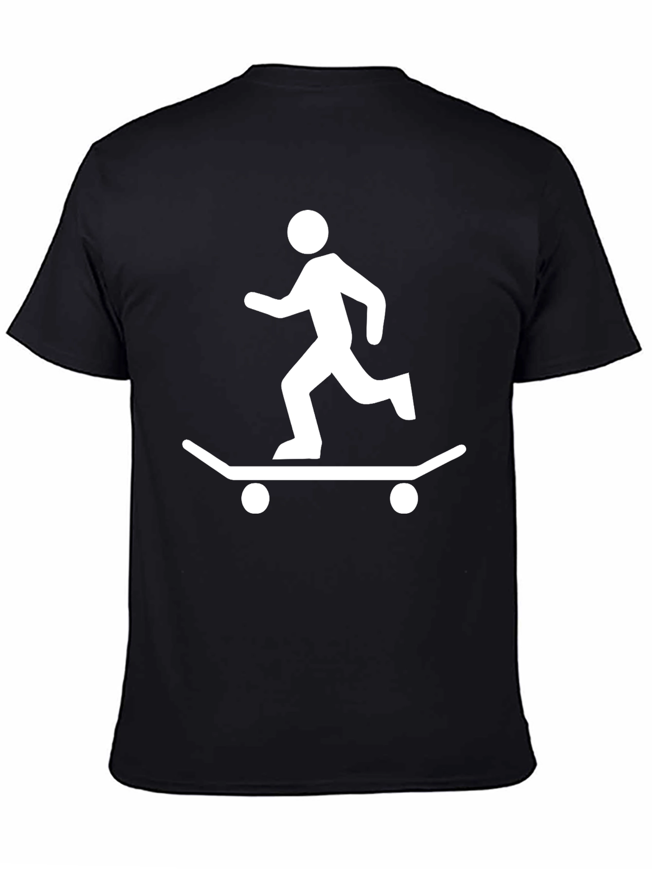 Skateboarding Stick Figure Graphic Tee - Black Cotton Blend