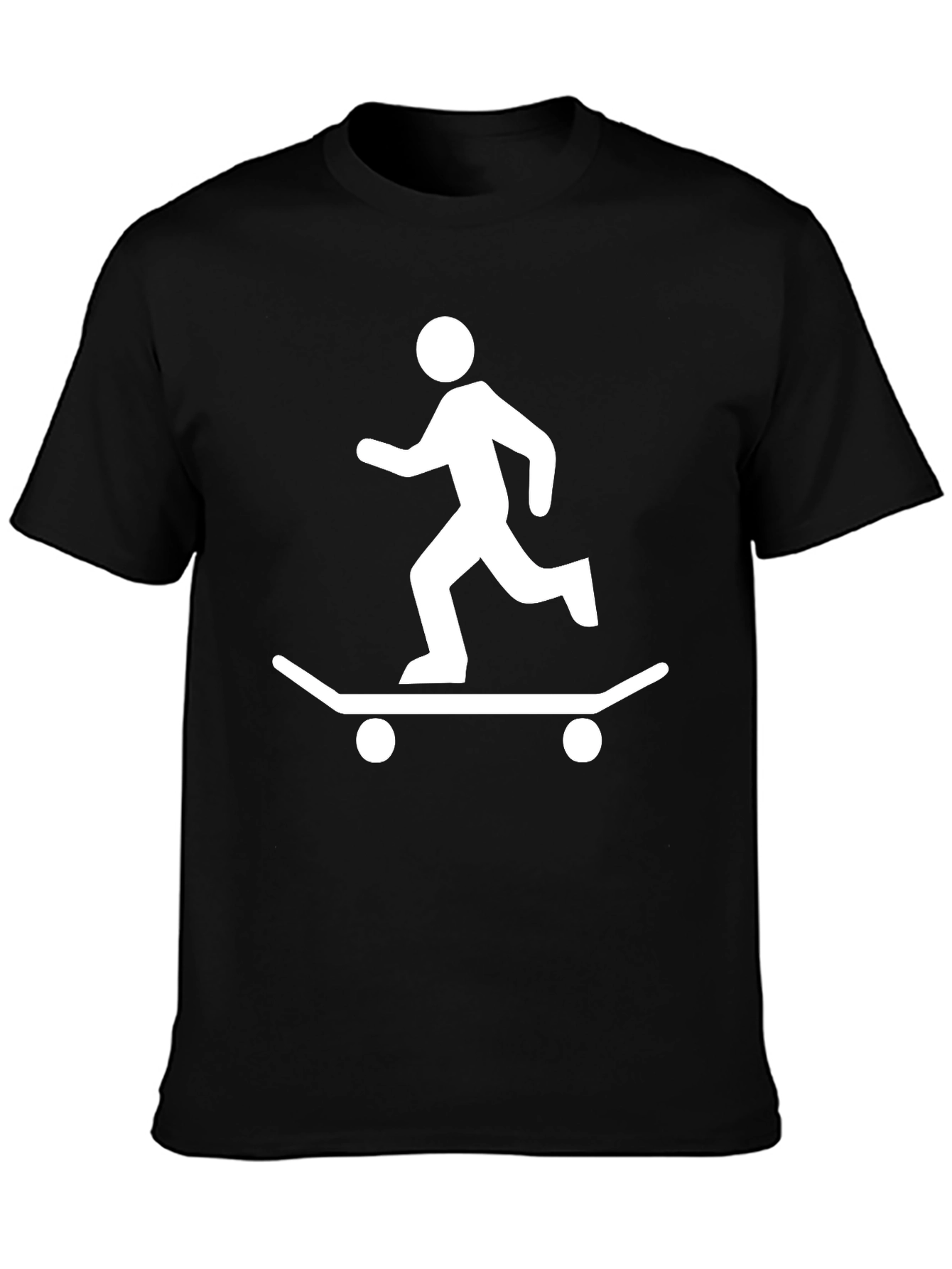 Skateboarding Stick Figure Graphic Tee - Black Cotton Blend