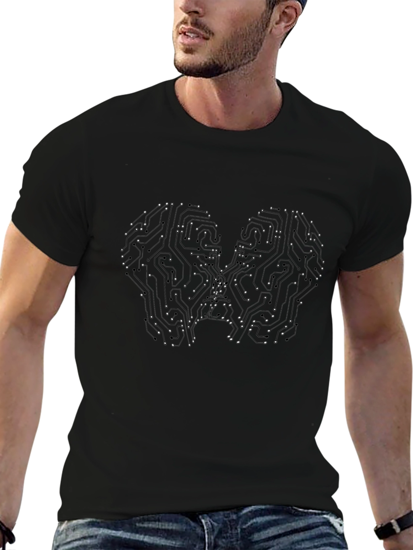 Circuit Brain Graphic Tee - Black Casual T-Shirt