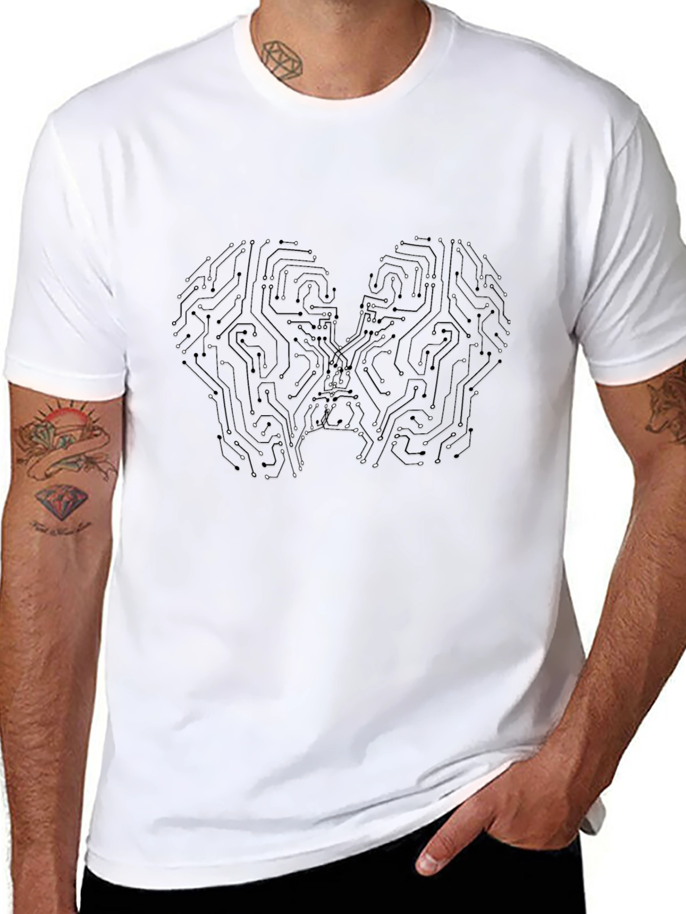 Circuit Brain Graphic Tee - Black Casual T-Shirt