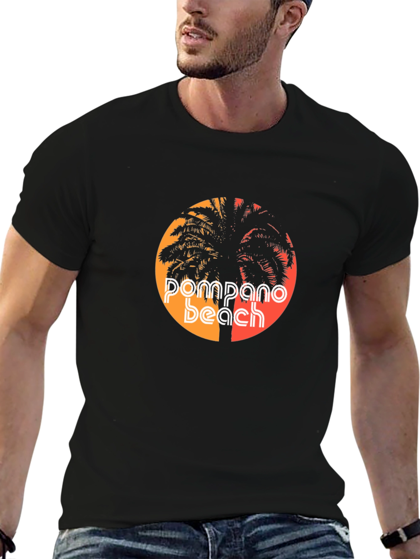 Pompano Beach Palm Tree Graphic Tee - Retro Style