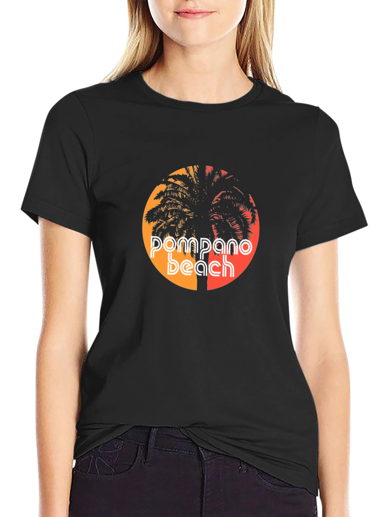 Pompano Beach Palm Tree Graphic Tee - Retro Style