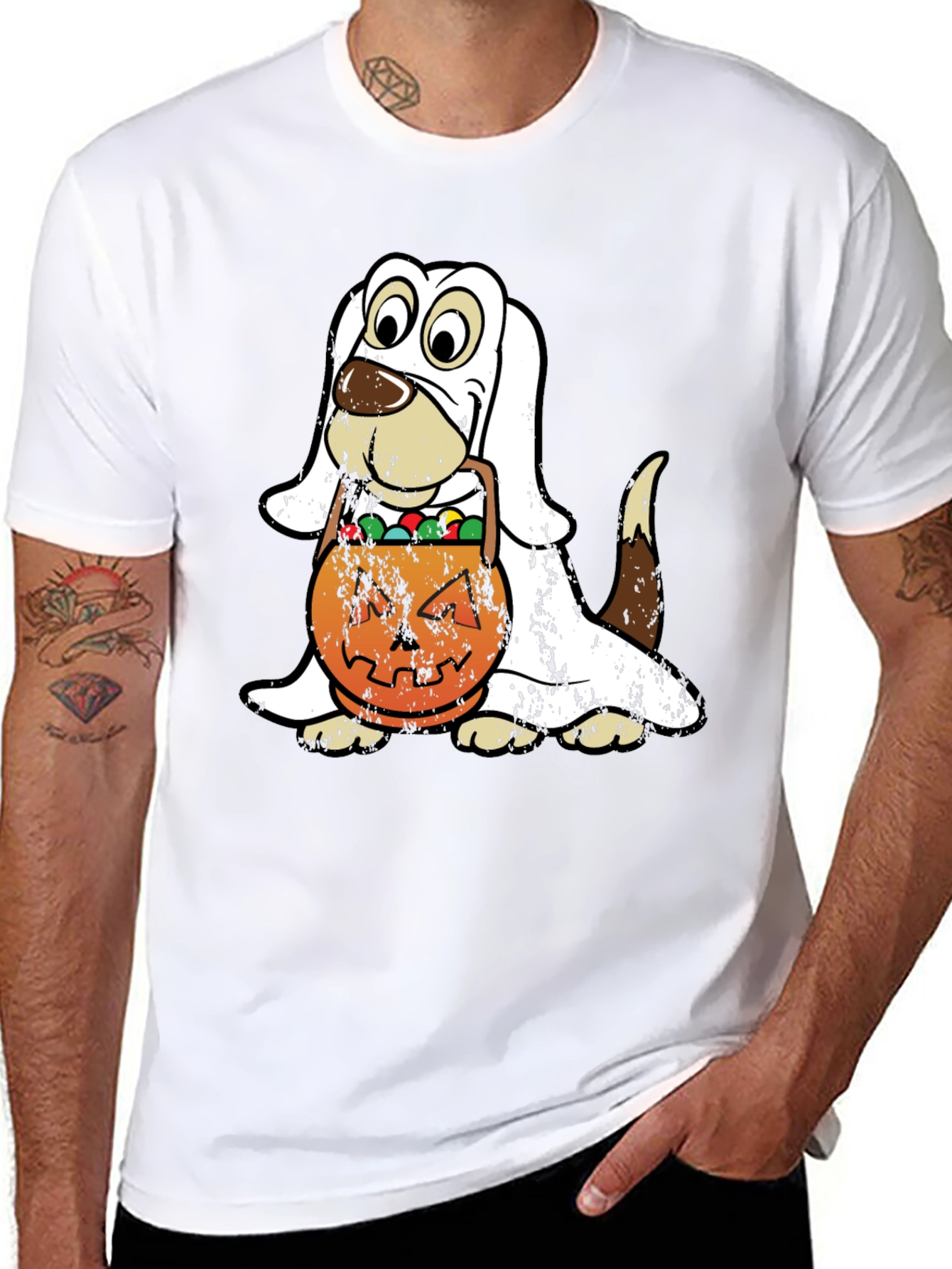 Halloween Dog Ghost T-Shirt Pumpkin Candy