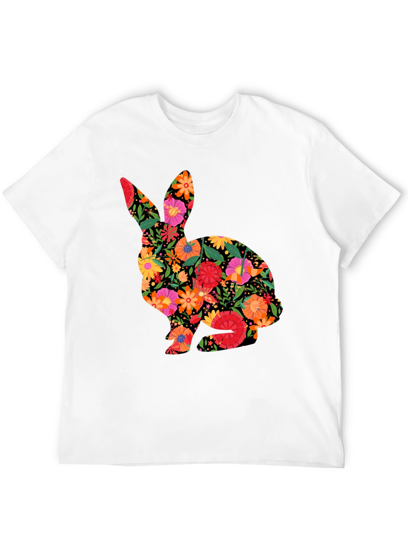 Floral Easter Bunny Mens Black T-Shirt