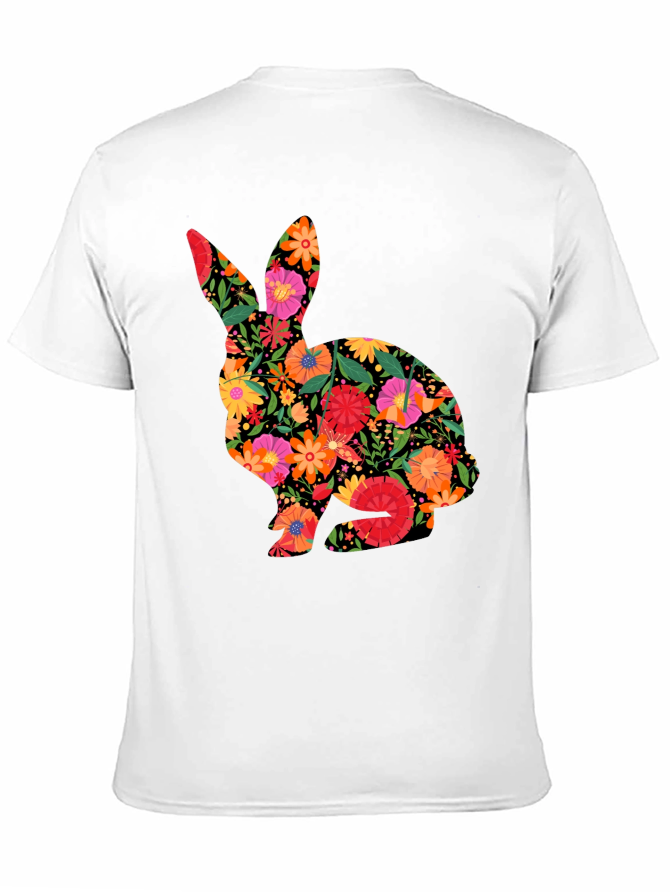 Floral Easter Bunny Mens Black T-Shirt