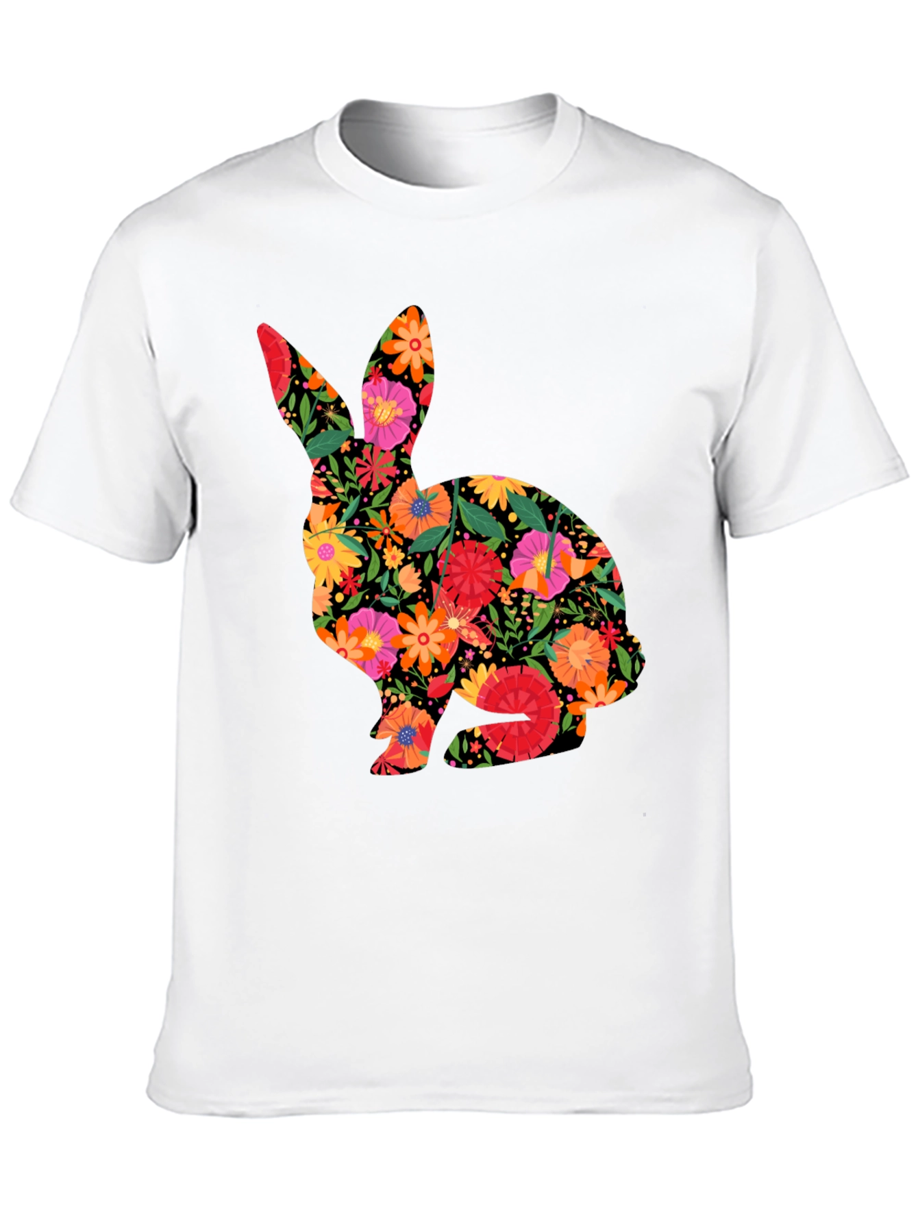 Floral Easter Bunny Mens Black T-Shirt
