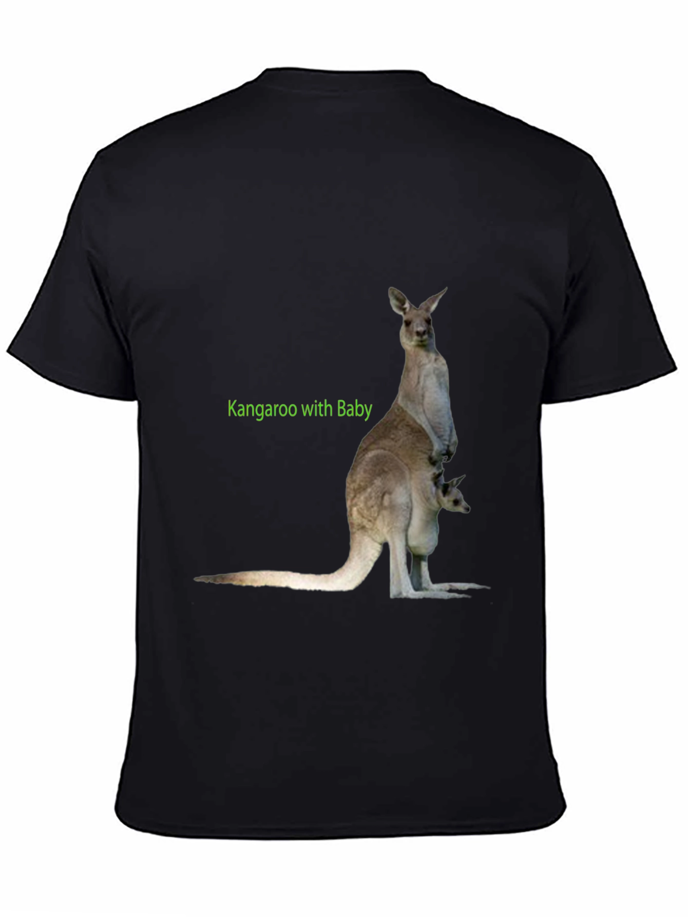 Kangaroo with Baby Graphic Tee - Black Cotton T-Shirt