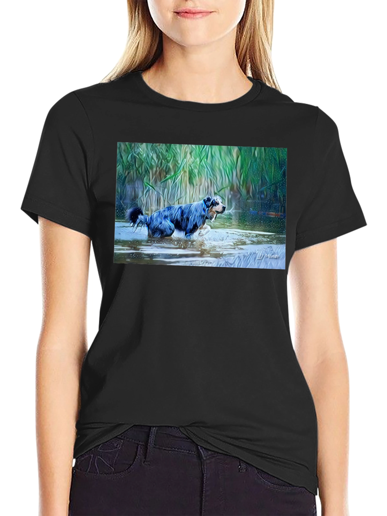 Dog in Water Graphic Tee - Mens Black T-Shirt