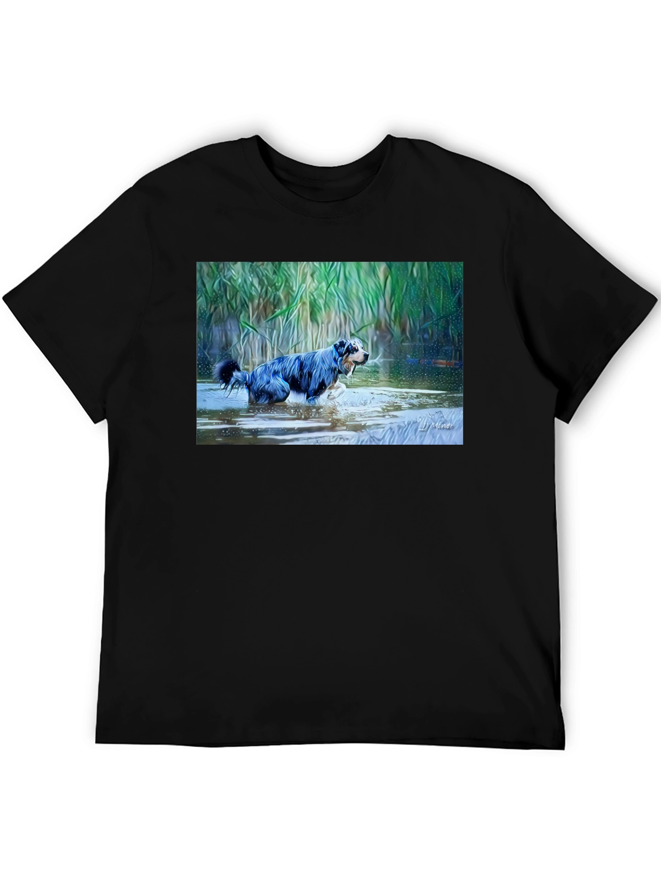Dog in Water Graphic Tee - Mens Black T-Shirt