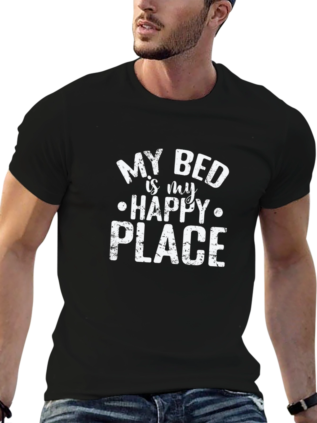 My Bed is My Happy Place Black Graphic Tee