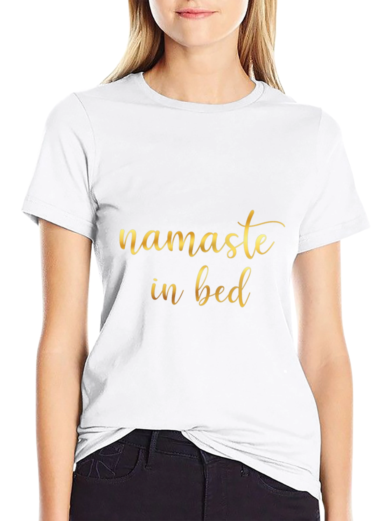 Namaste In Bed Graphic Tee - Black Cotton T-Shirt