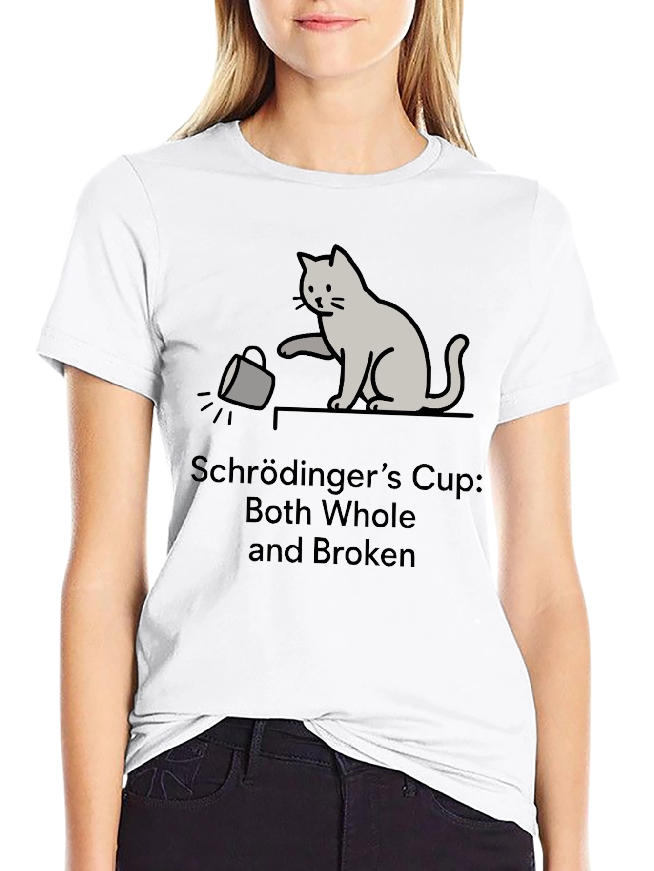 Schrödingers Cup Cat Graphic Tee - Funny Physics T-Shirt