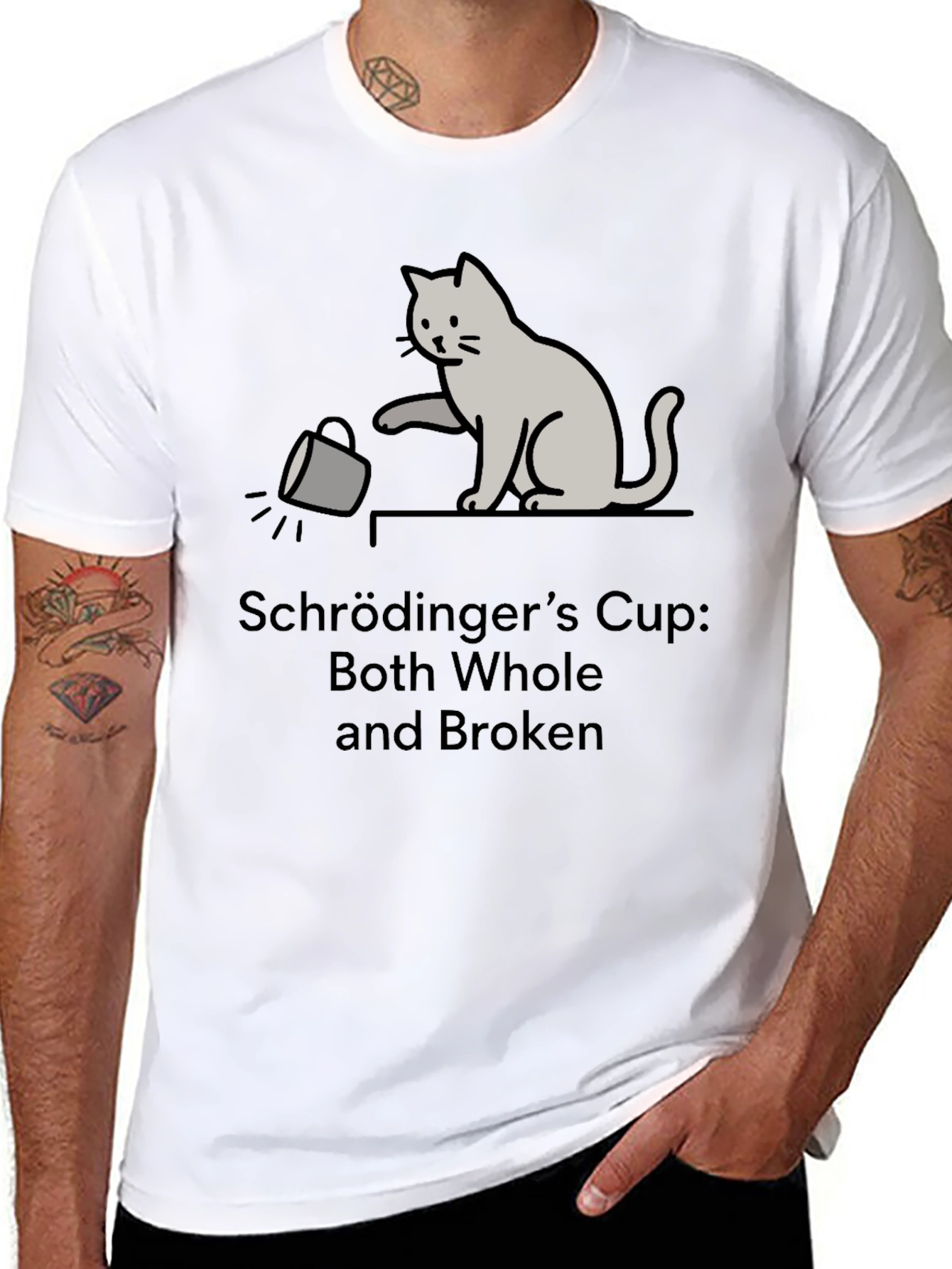 Schrödingers Cup Cat Graphic Tee - Funny Physics T-Shirt