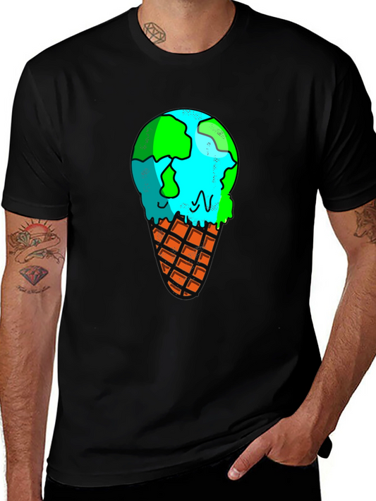 Earth Ice Cream Cone Graphic Tee - Global Warming Awareness T-Shirt