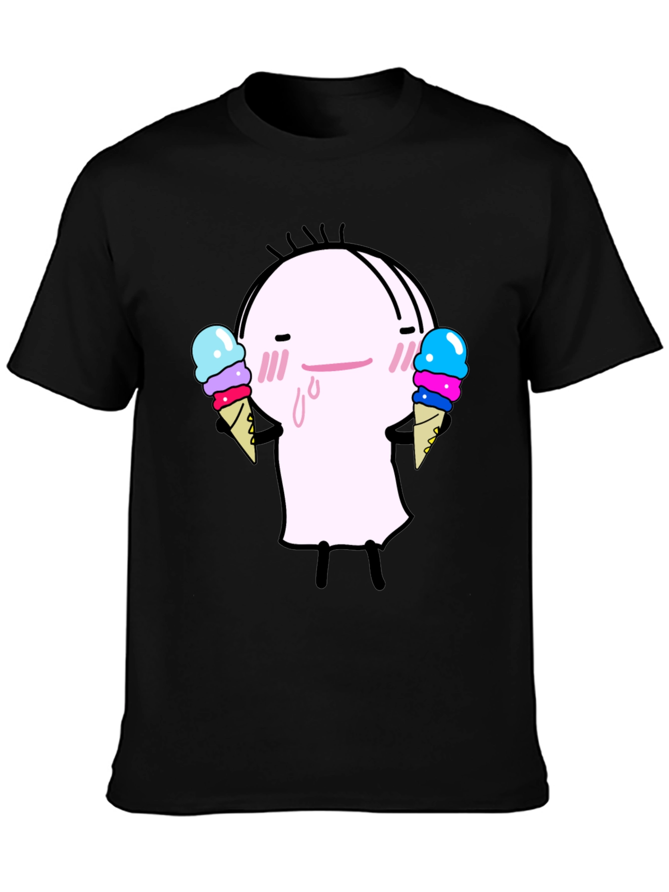 Cute Ice Cream Character Black T-Shirt
