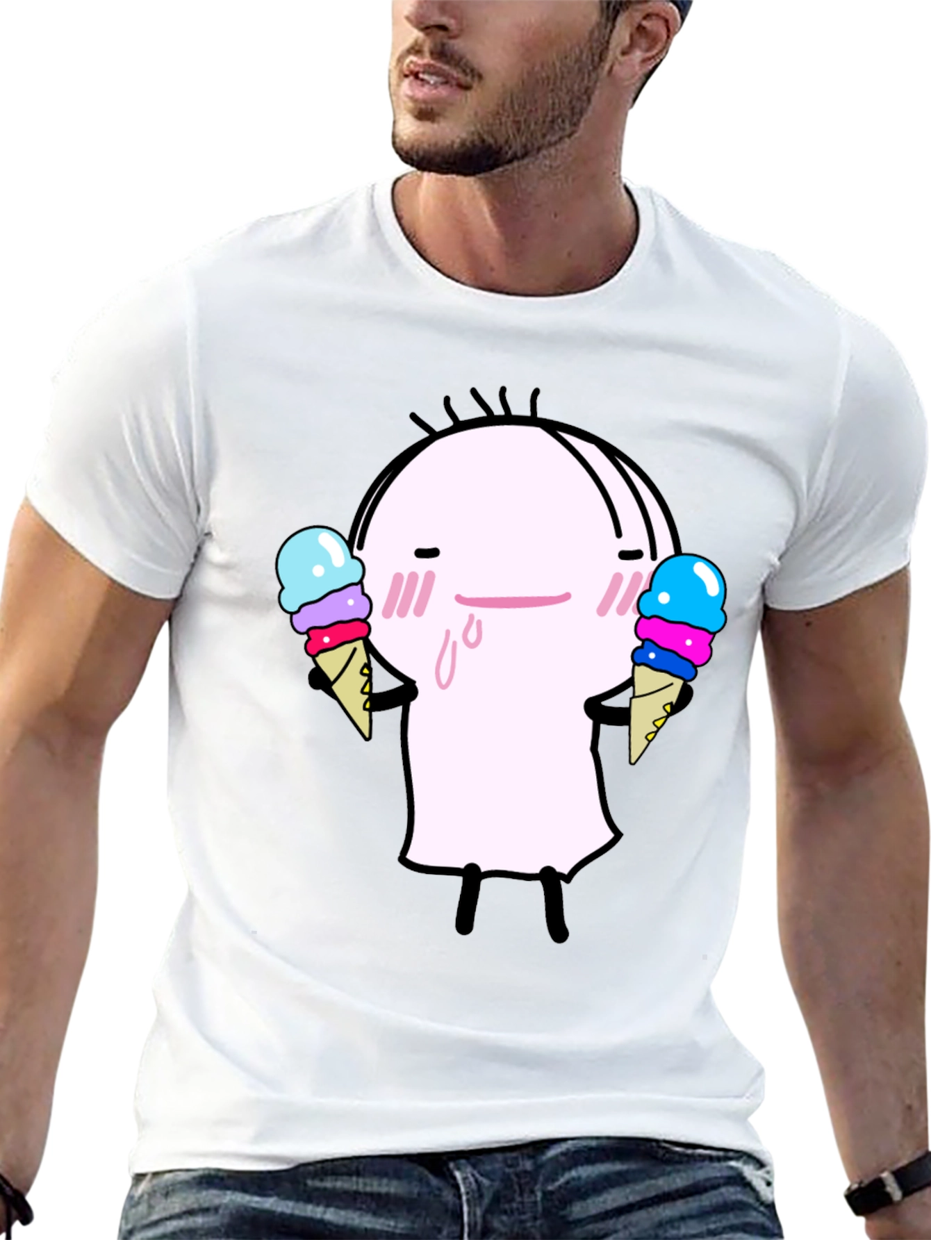 Cute Ice Cream Character Black T-Shirt