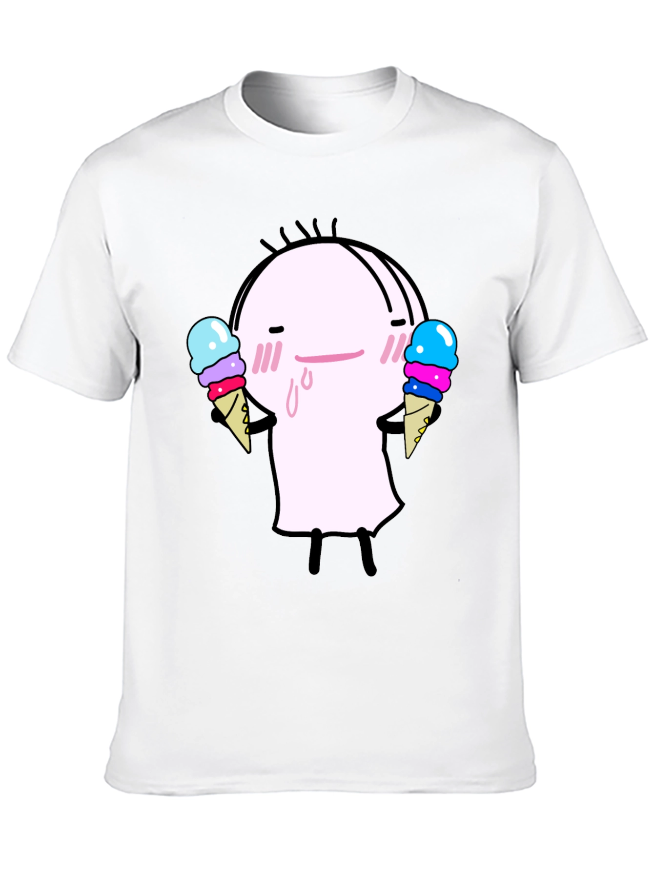 Cute Ice Cream Character Black T-Shirt
