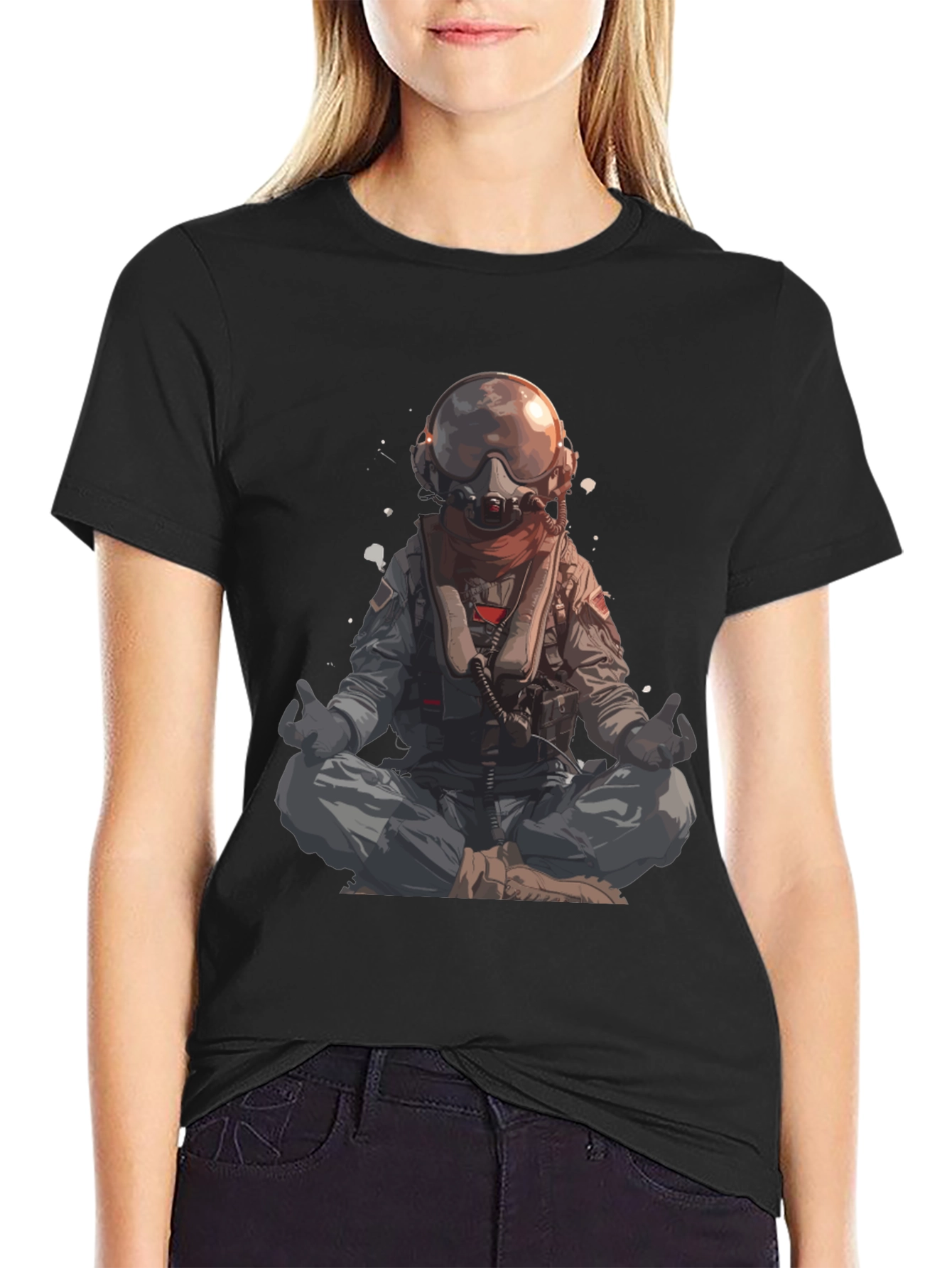 Meditating Pilot Graphic Tee - Black