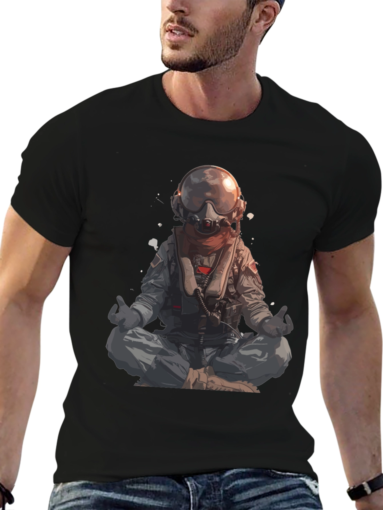 Meditating Pilot Graphic Tee - Black