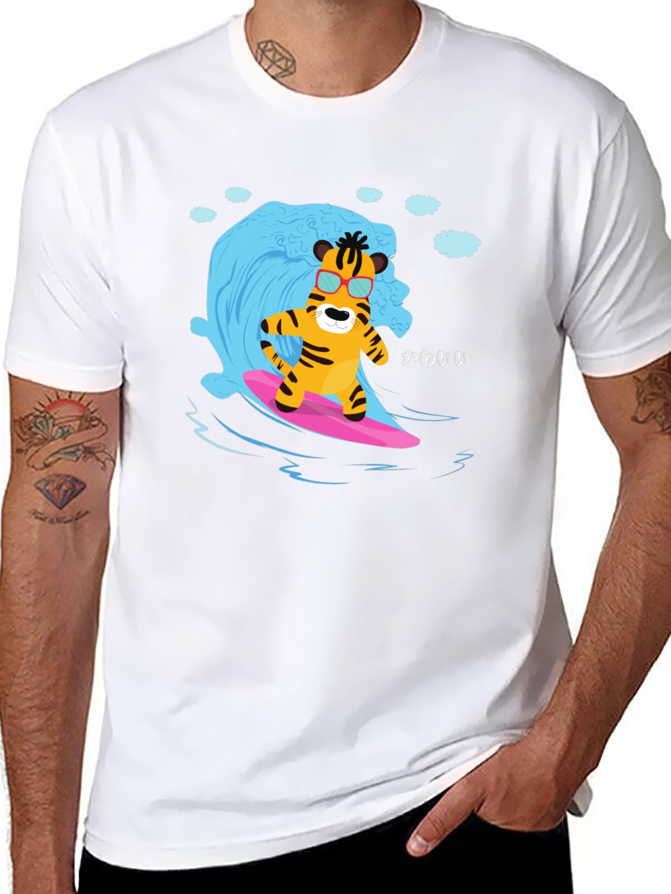 Surfing Tiger Graphic Tee - Cool & Fun Design