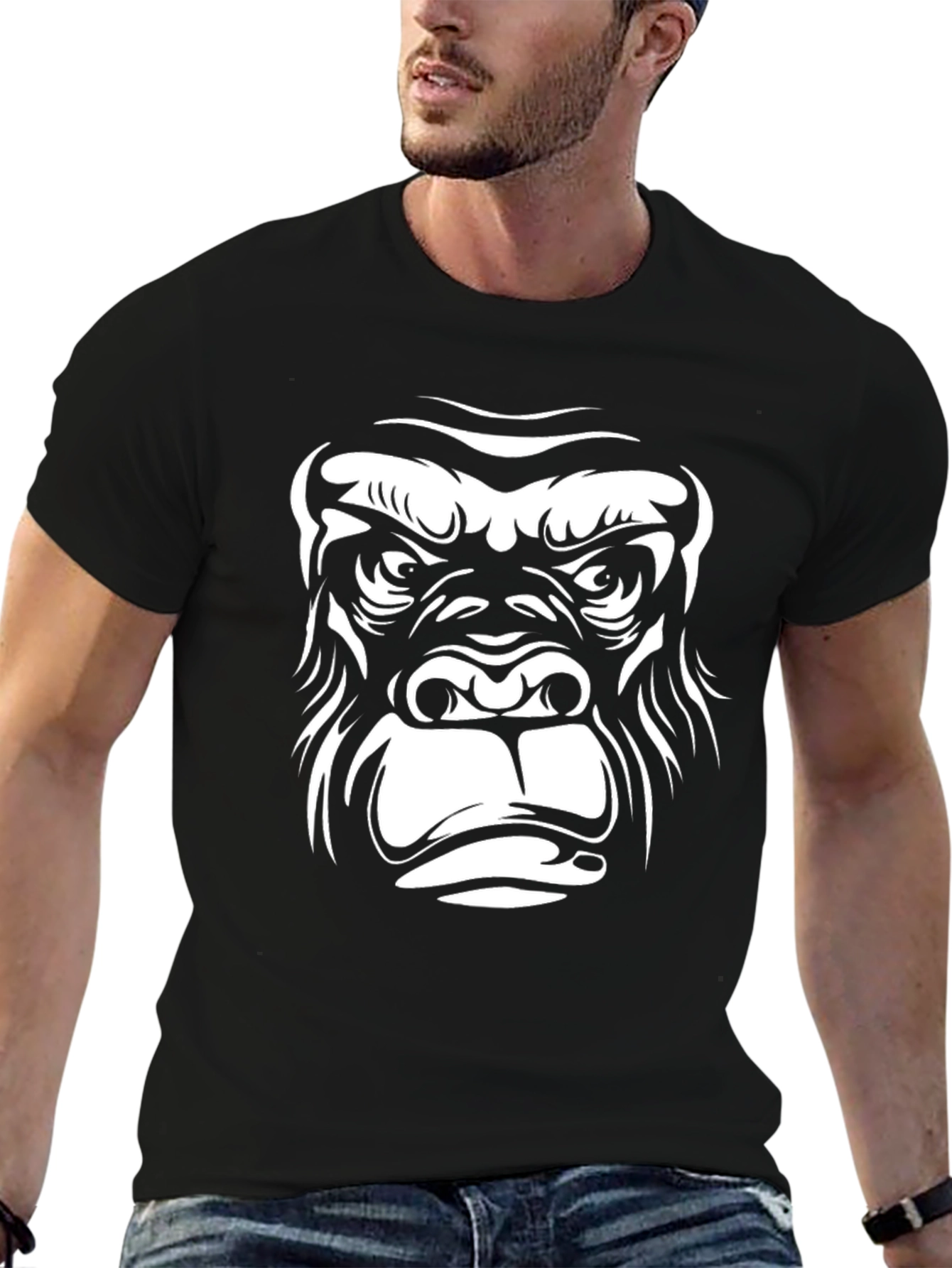 Cool Gorilla Face Graphic Black T-Shirt