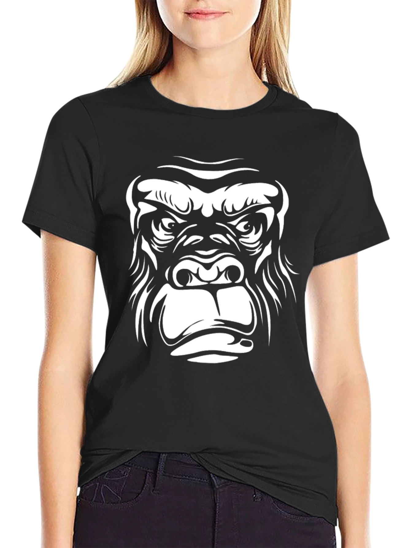 Cool Gorilla Face Graphic Black T-Shirt