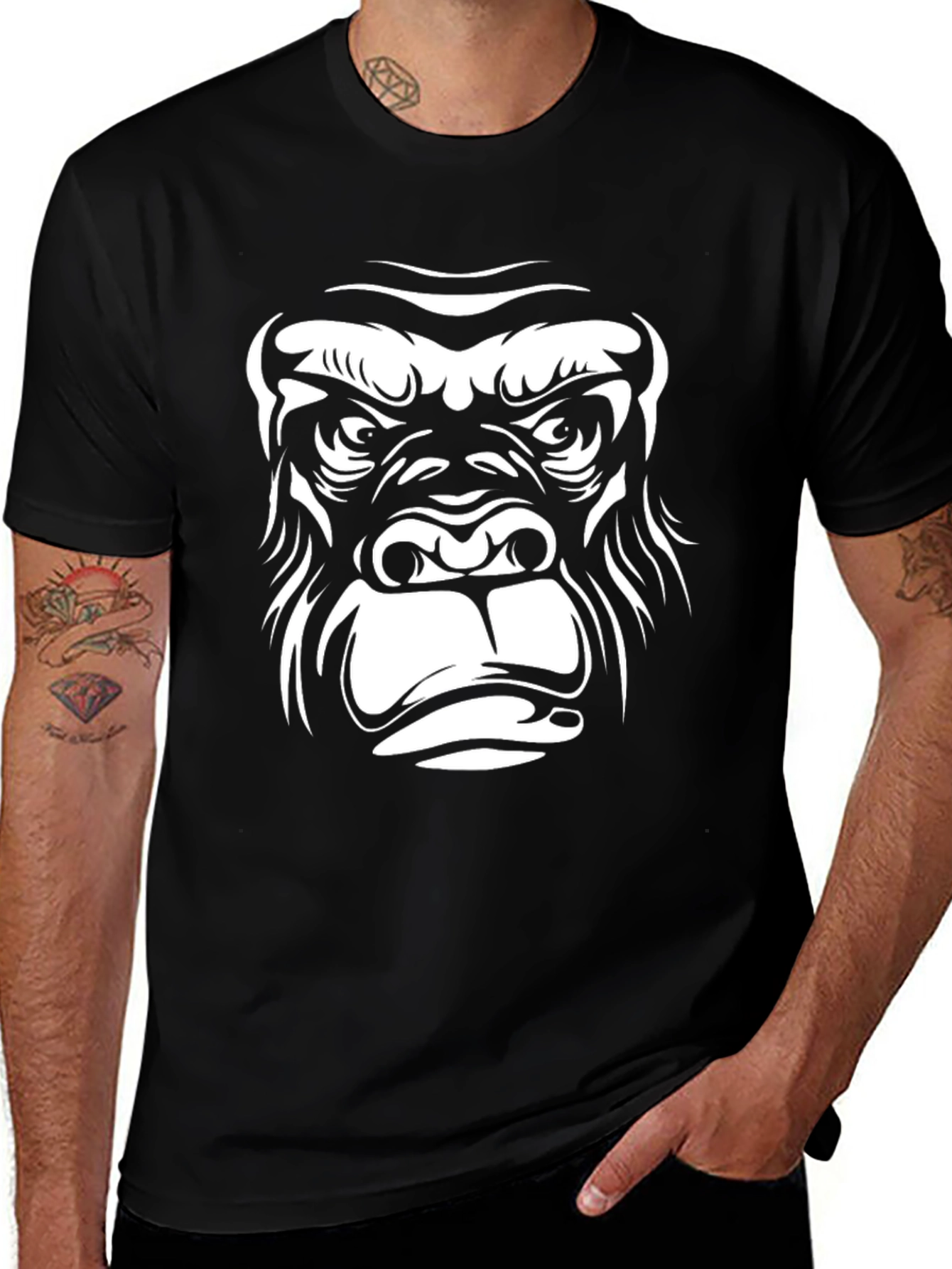 Cool Gorilla Face Graphic Black T-Shirt
