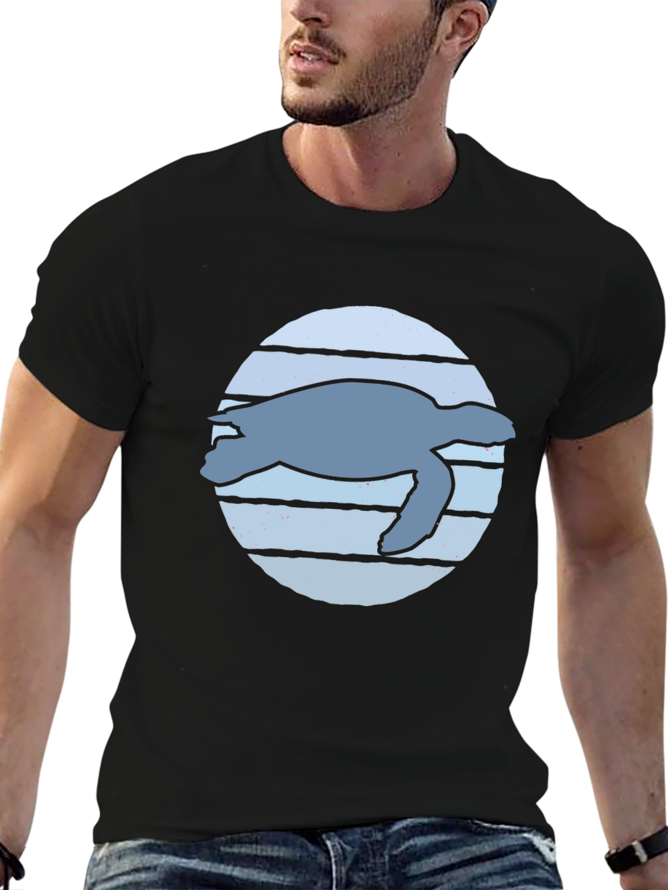Sea Turtle Graphic Tee - Black Cotton Blend Shirt
