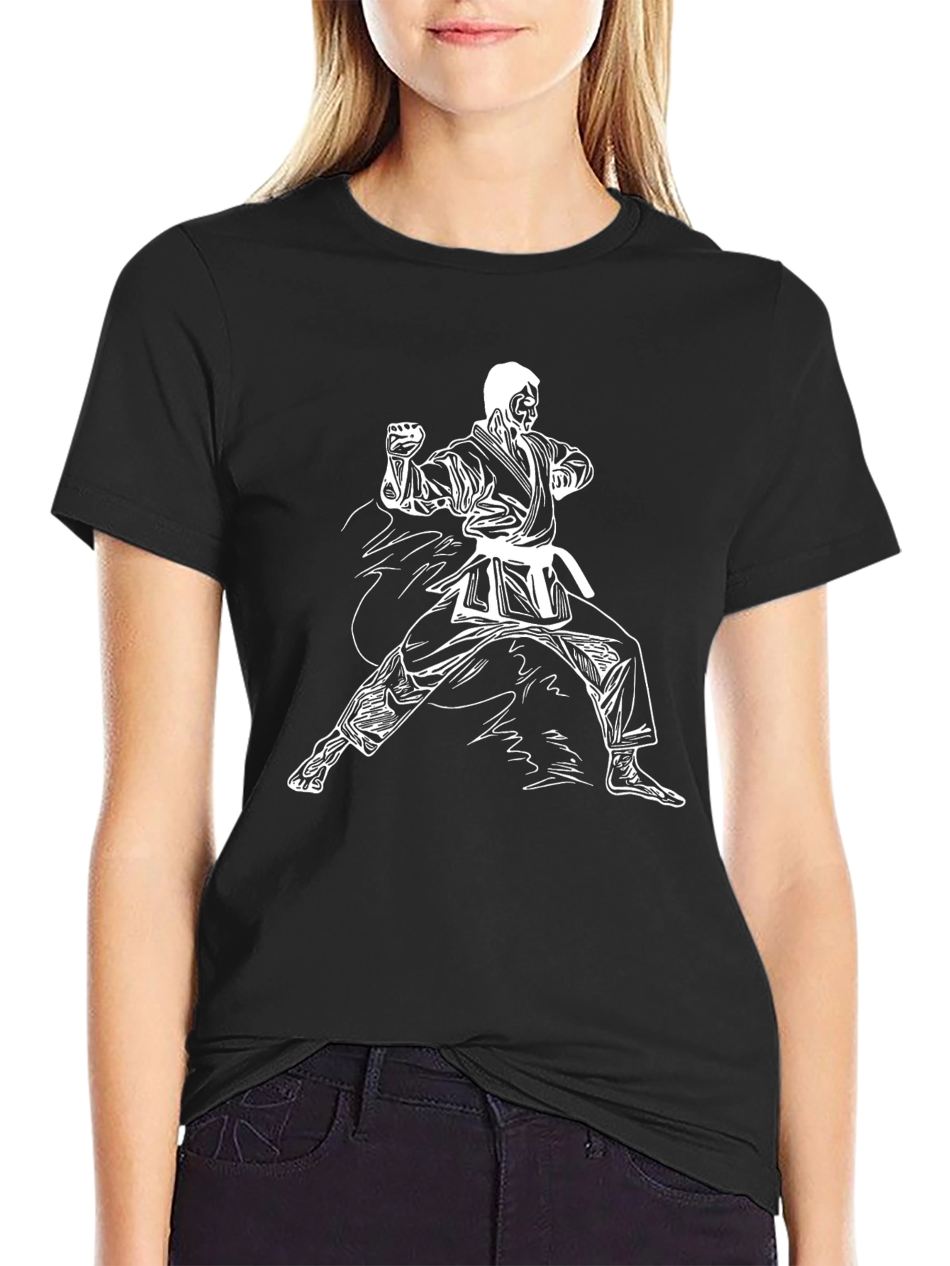Karate Silhouette Graphic Black T-Shirt