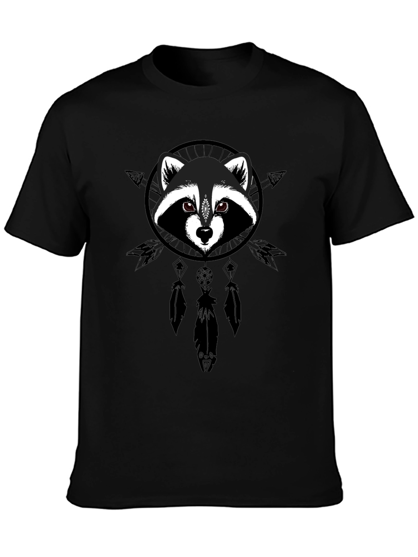 Raccoon Dreamcatcher Graphic Tee - Black Cotton Comfort