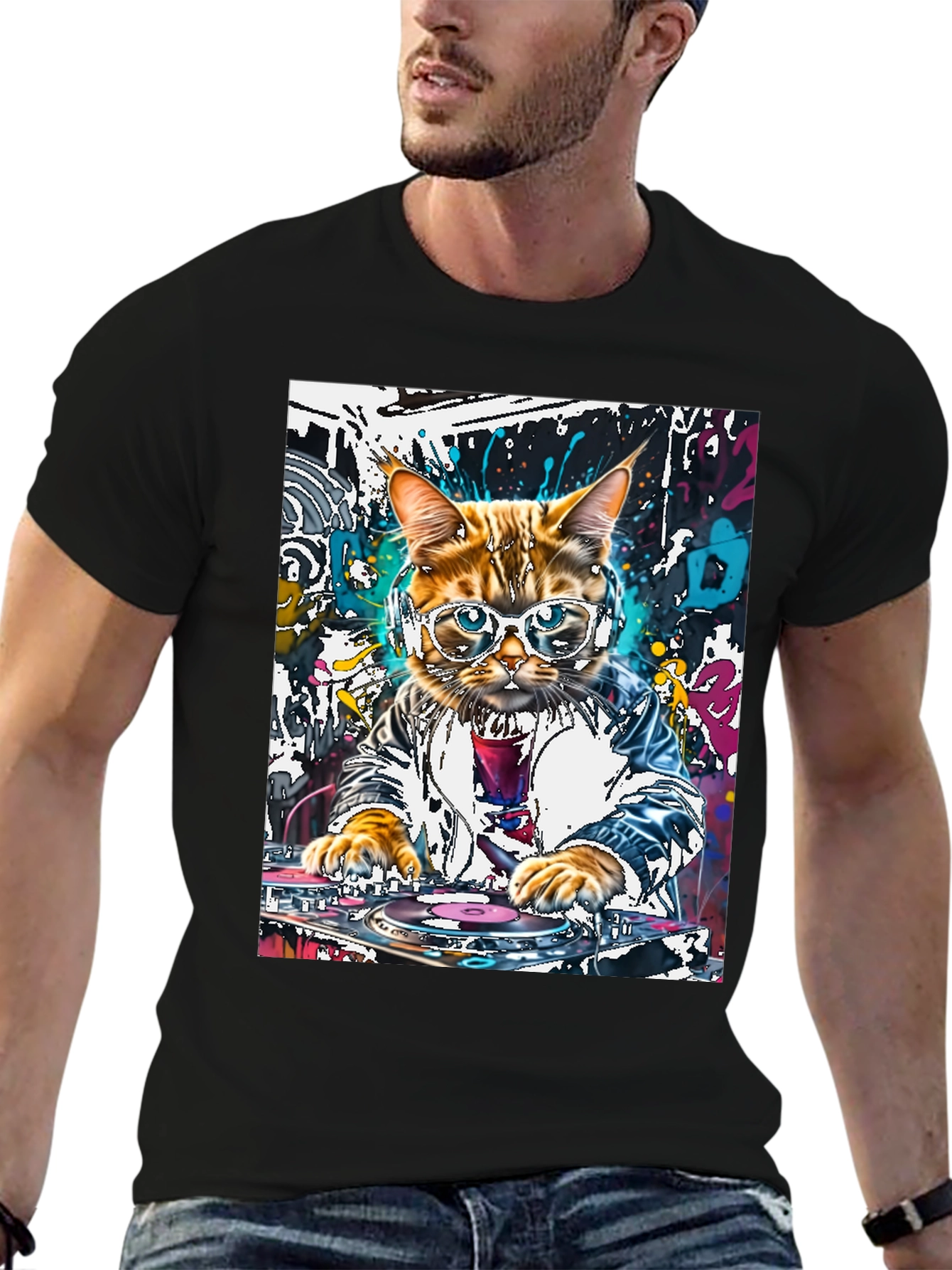 DJ Cat Graphic T-Shirt - Cool & Unique Design