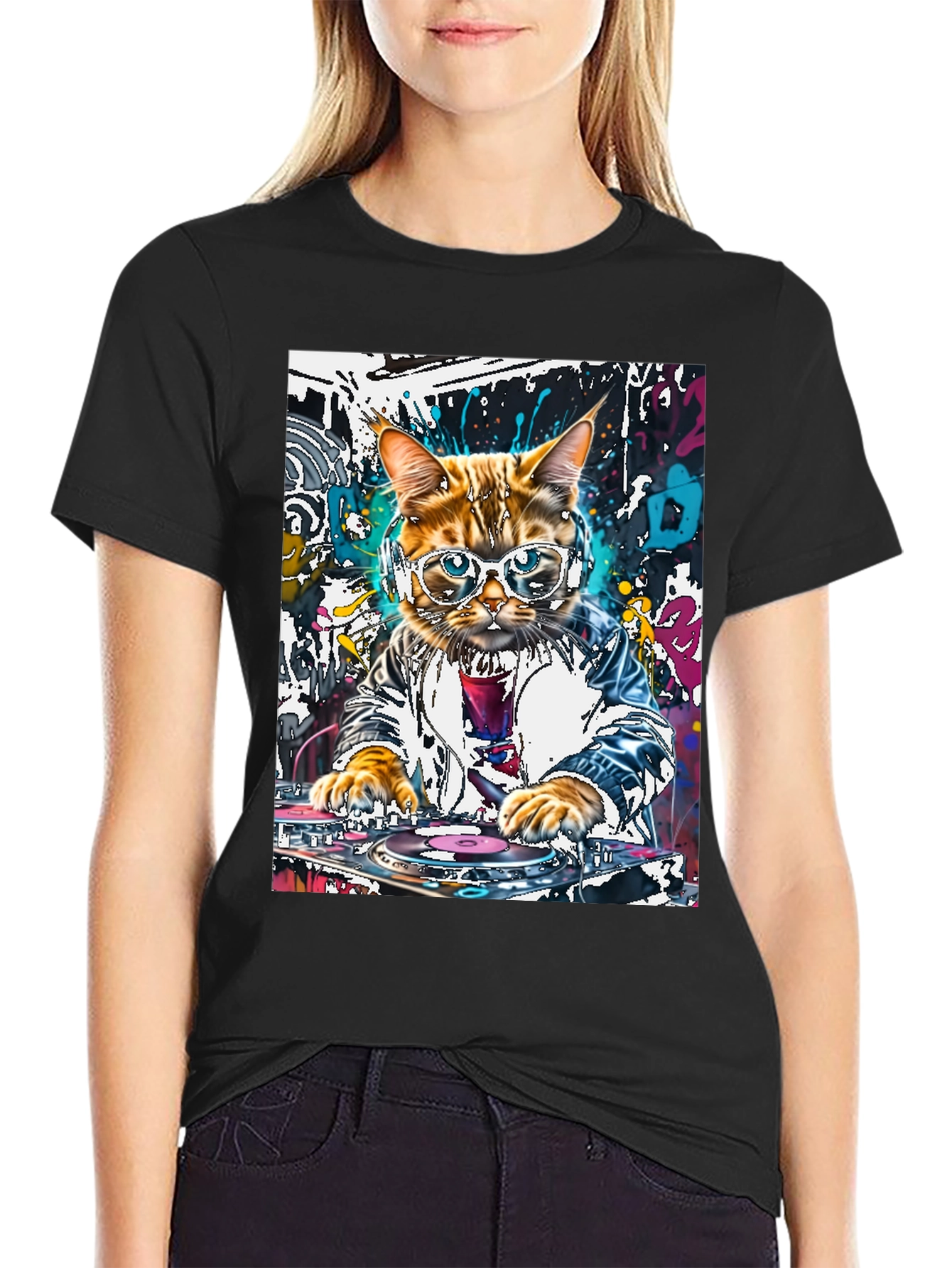 DJ Cat Graphic T-Shirt - Cool & Unique Design