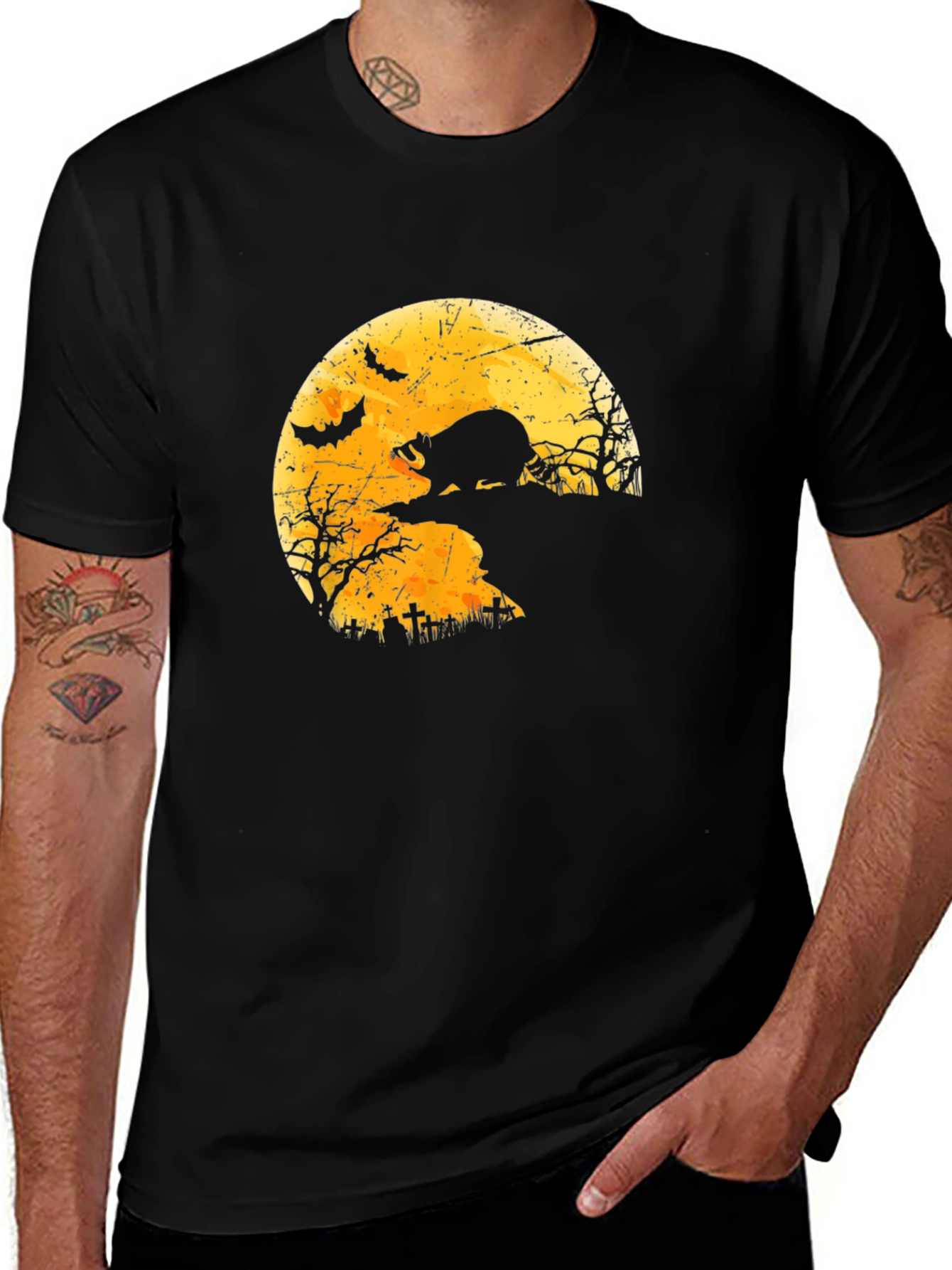 Halloween Badger Moon Black T-Shirt